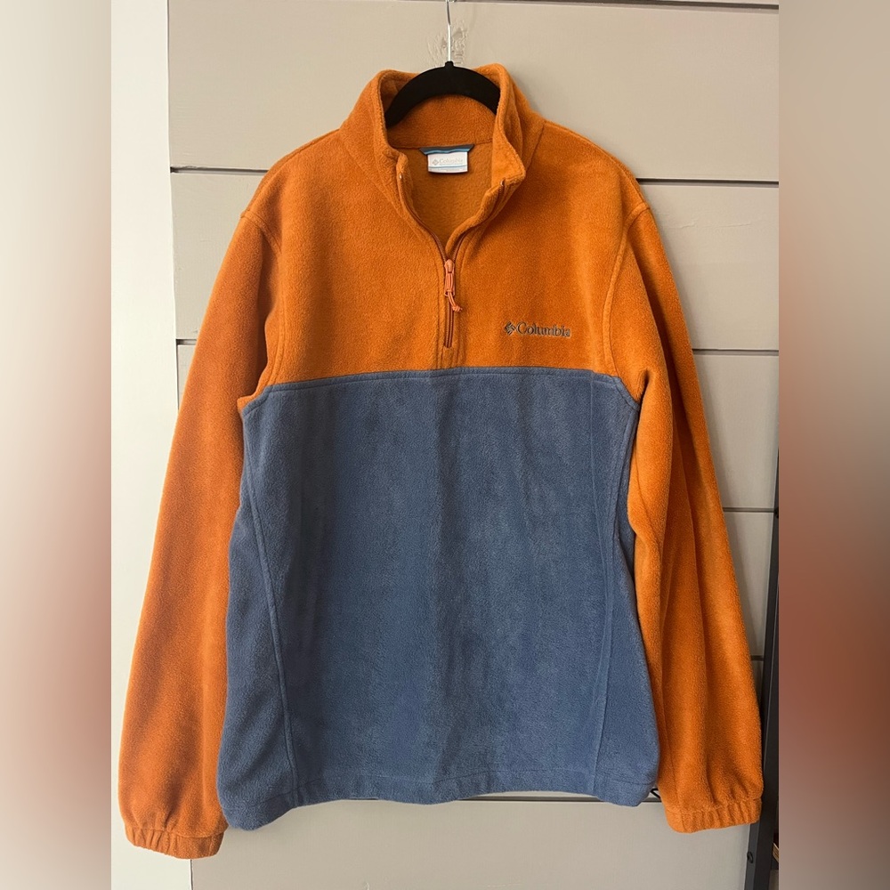 Columbia Colorblock Fleece Pullover Jacket Orange Blue‎ Half Zip Retro Outdoor M